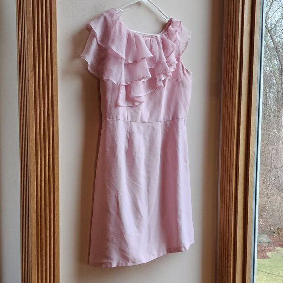 Pink Ruffled Sleeveless Belted Dress Size 14 - Picture 12 of 15